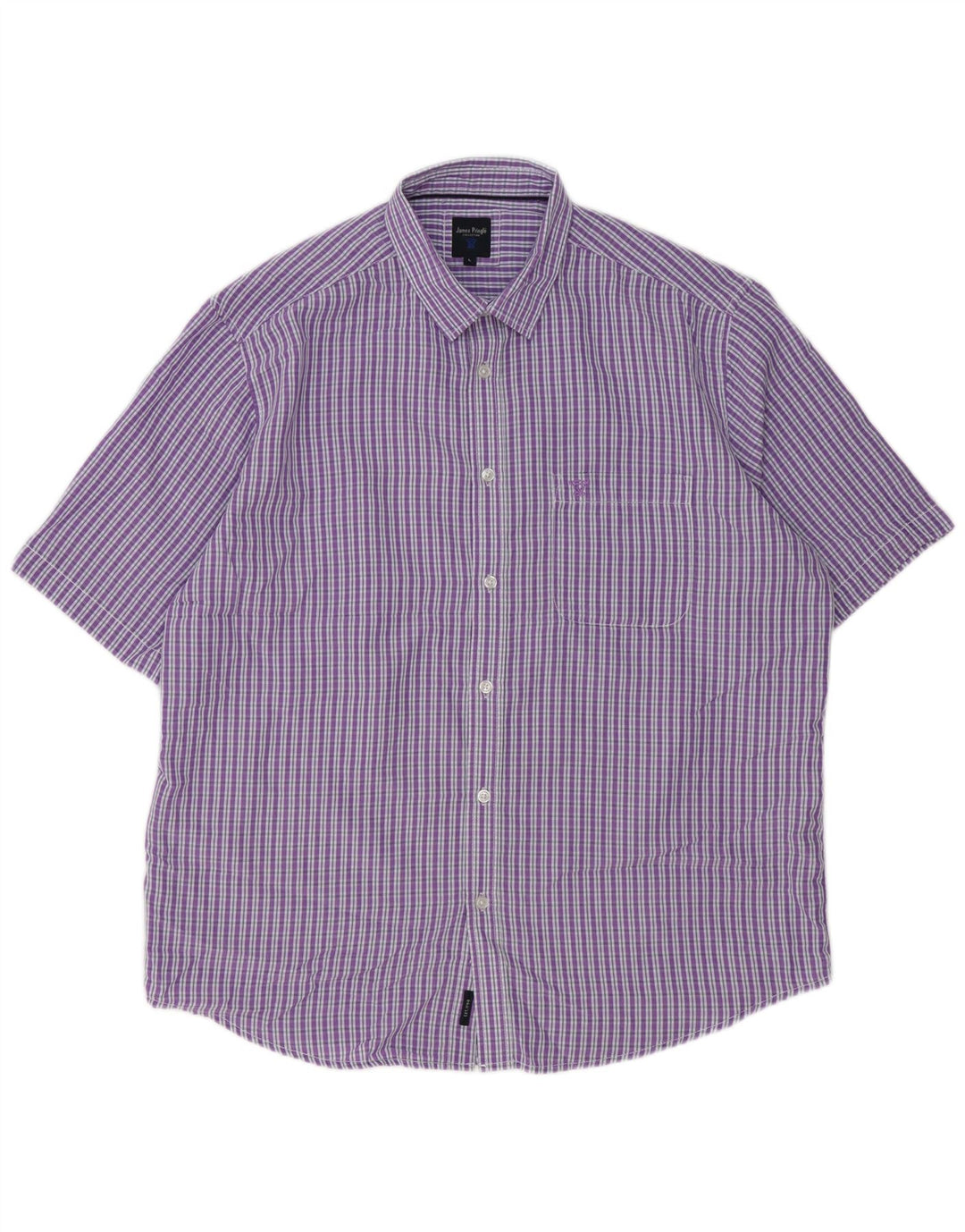 JAMES PRINGLE Kortærmet Herreskjorte Stor lilla Gingham Polyester