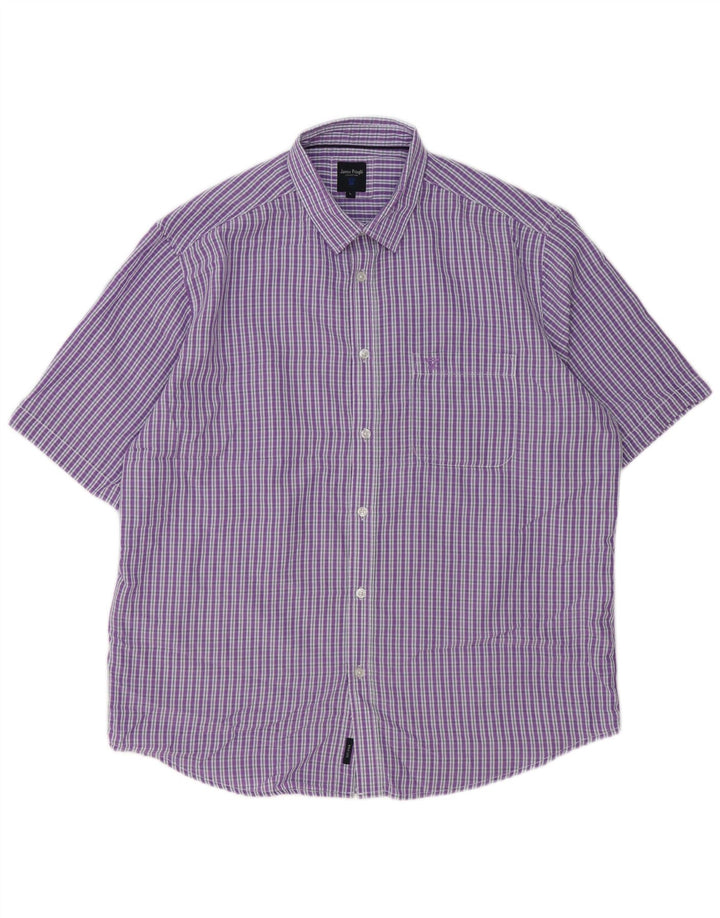 JAMES PRINGLE Kortærmet Herreskjorte Stor lilla Gingham Polyester