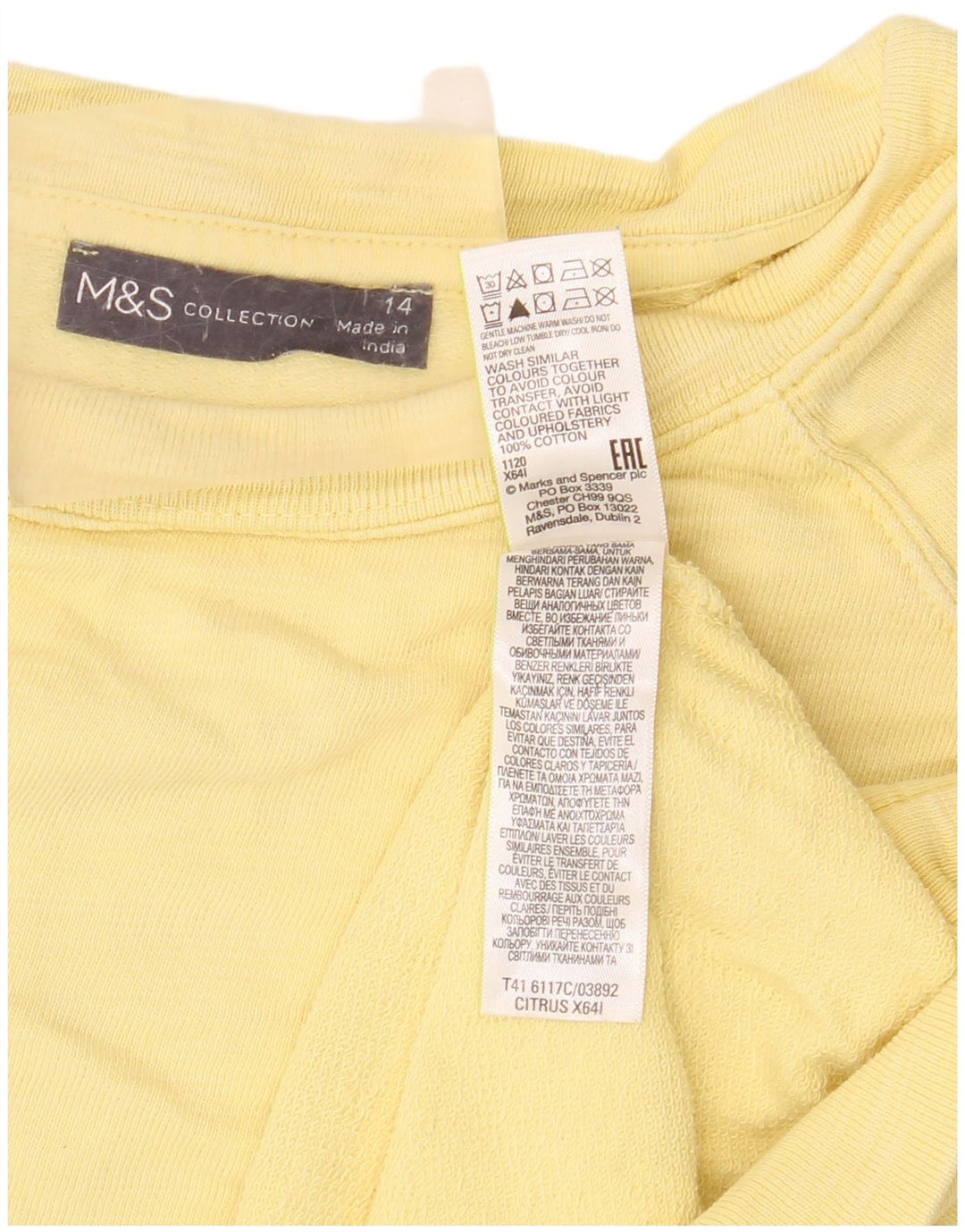 Marks & Spencer Dame Sweatshirt Jumper UK 14 Stor Gul Bomuld