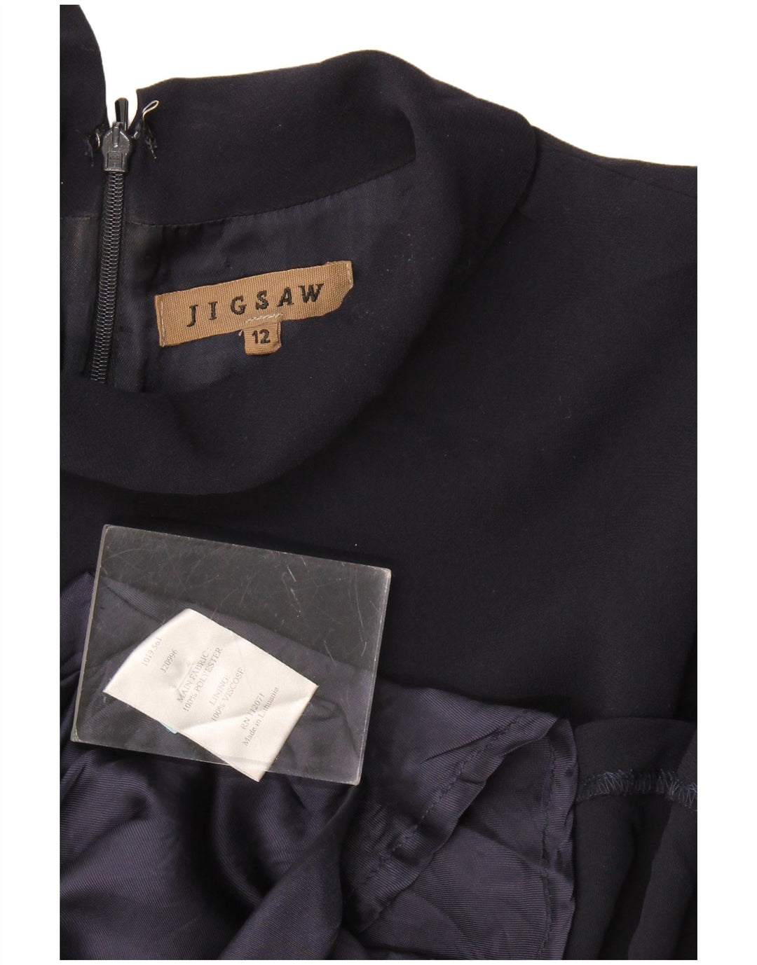 Jigsaw Dame 3/4-ærmet A-line kjole UK 12 Medium Navy Blue Polyester