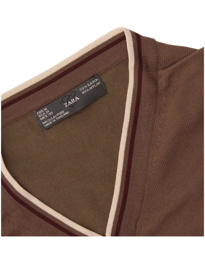 Zara Herre V-hals sweater Medium Brun Rayon