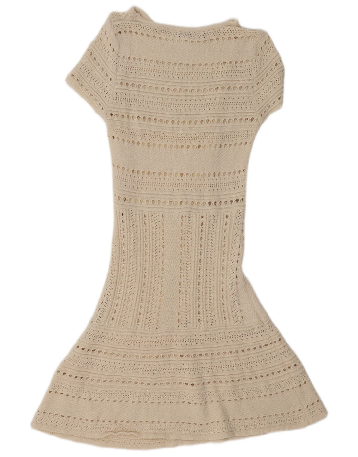 Zara Dame Se Through Kortærmede Jumper Dress UK 12 Medium Off White