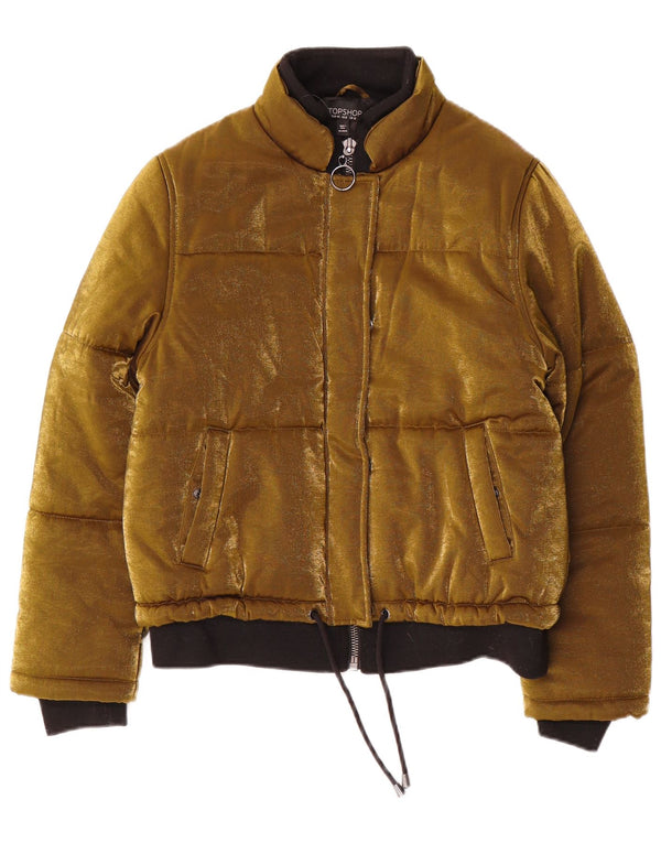 Topshop Womens Velour Bomber Jacket UK 12 Medium Gold Polyester