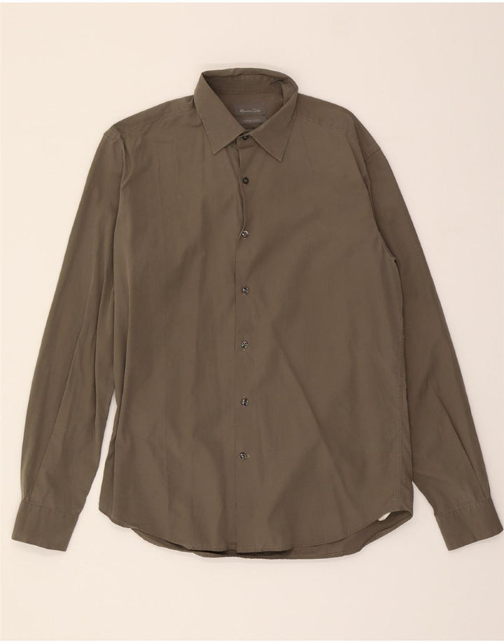 MASSIMO DUTTI Mens Shirt Size 40 Medium Khaki Cotton Vintage Massimo Dutti and Second-Hand Massimo Dutti from Messina Hembry 