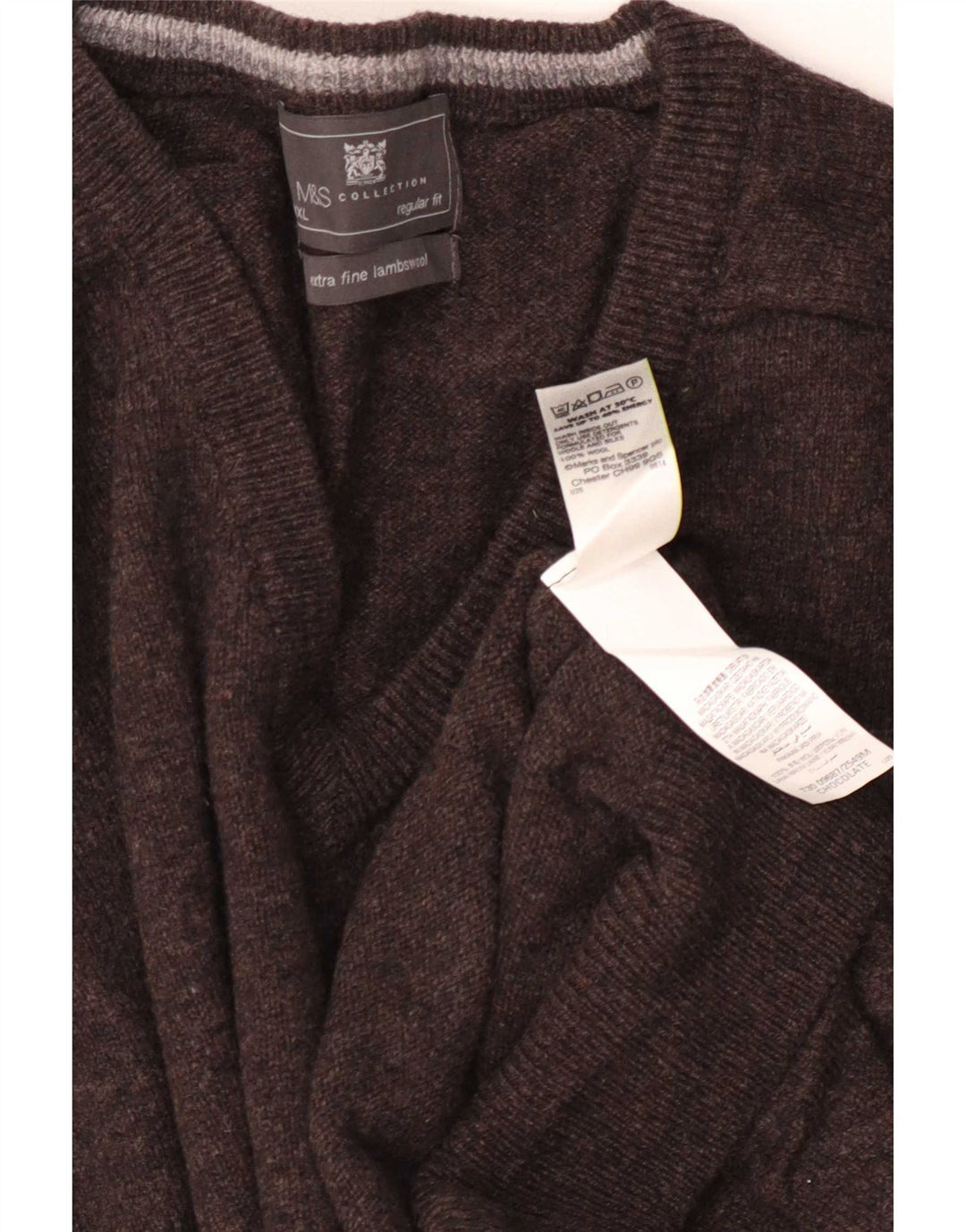 Marks & Spencer Herre Regular Fit V-hals sweater 3XL brun uld