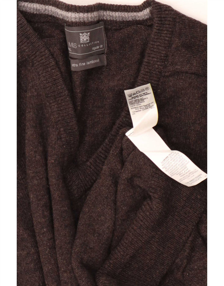 Marks & Spencer Herre Regular Fit V-hals sweater 3XL brun uld