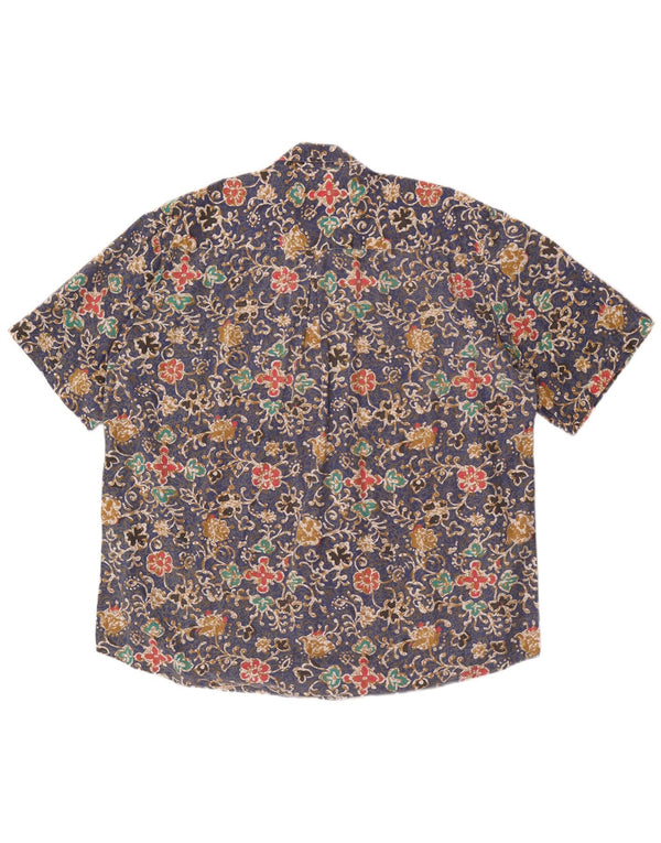 Vintage kortærmet herreskjorte Large Blue Floral