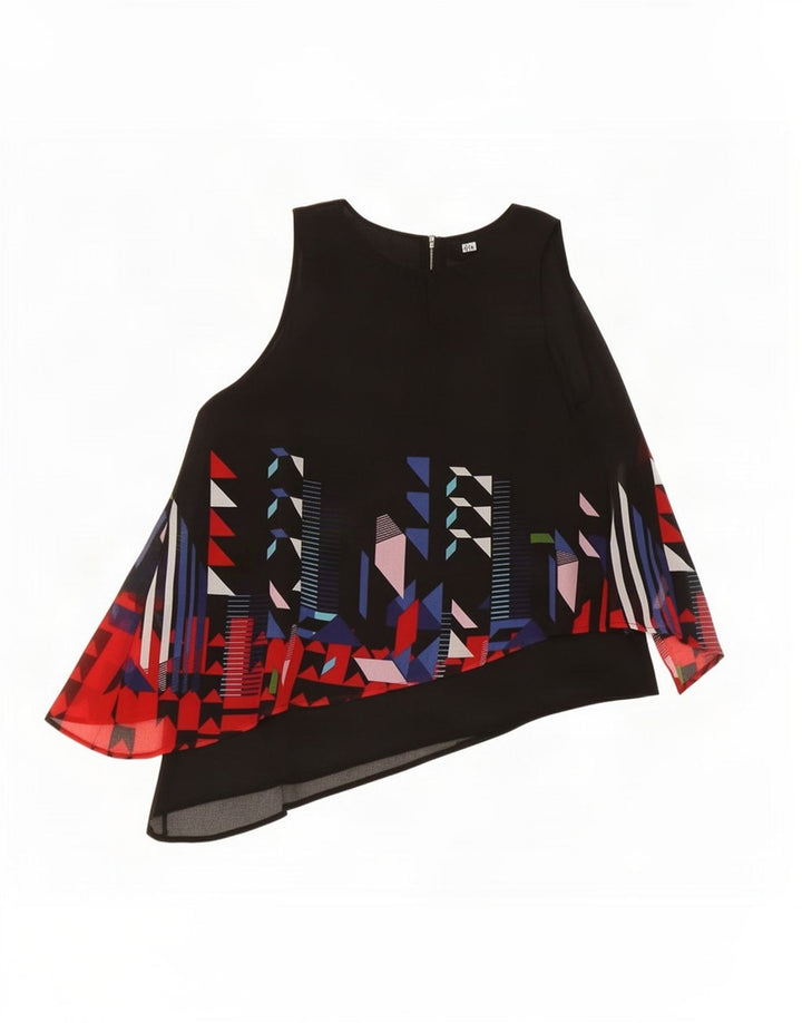 Desigual Dame Asymmetrisk Bluse Top UK 14 Stor Sort Geometrisk Polyester