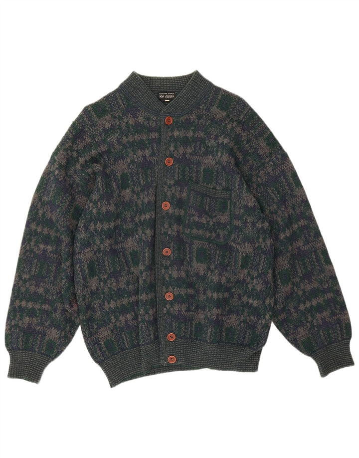 Walbusch Herre Cardigan Sweater IT 50 Medium Grøn Geometrisk Uld