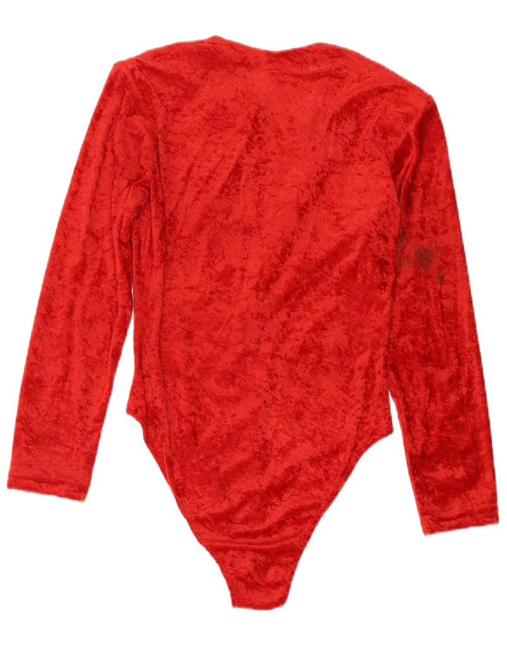 Vintage Dame Velvet Bodysuit UK 14 Medium Red Bomuld