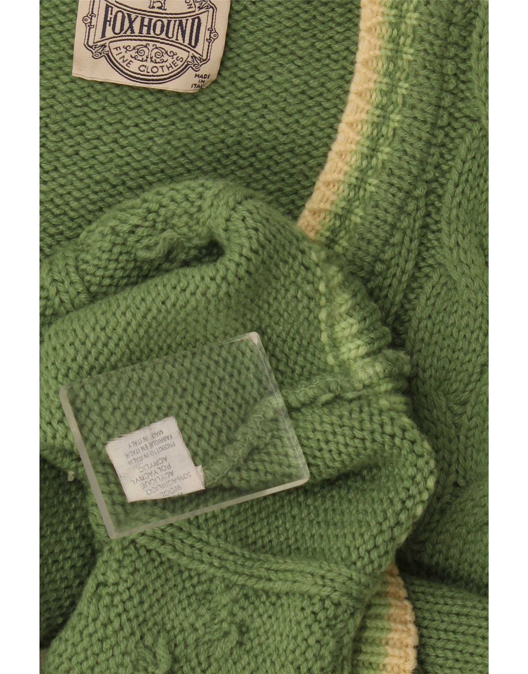 Foxhound Herre grafisk V-hals sweater XL Grøn stribet uld