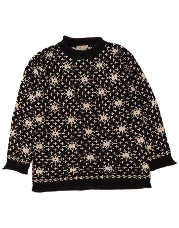 Hennes Herre Turtle Neck Jumper Sweater Medium Black Fair Isle Akryl