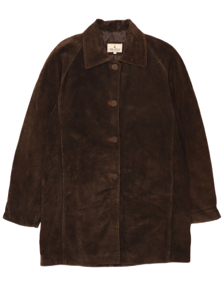 Vintage oversized ruskindsfrakke til kvinder UK 2 2XS brunt læder