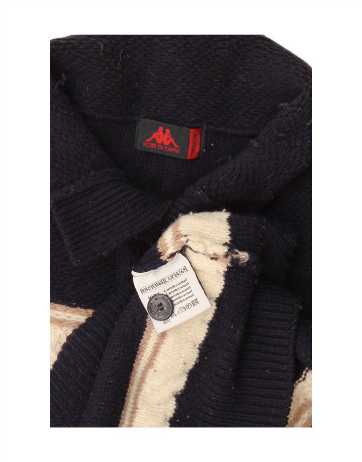 Kappa Herre Button Neck Jumper Sweater Medium Marineblå Stribet lammeuld