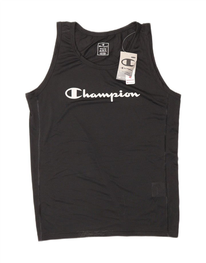 CHAMPION Mens Graphic Vest Top Medium Black Polyester