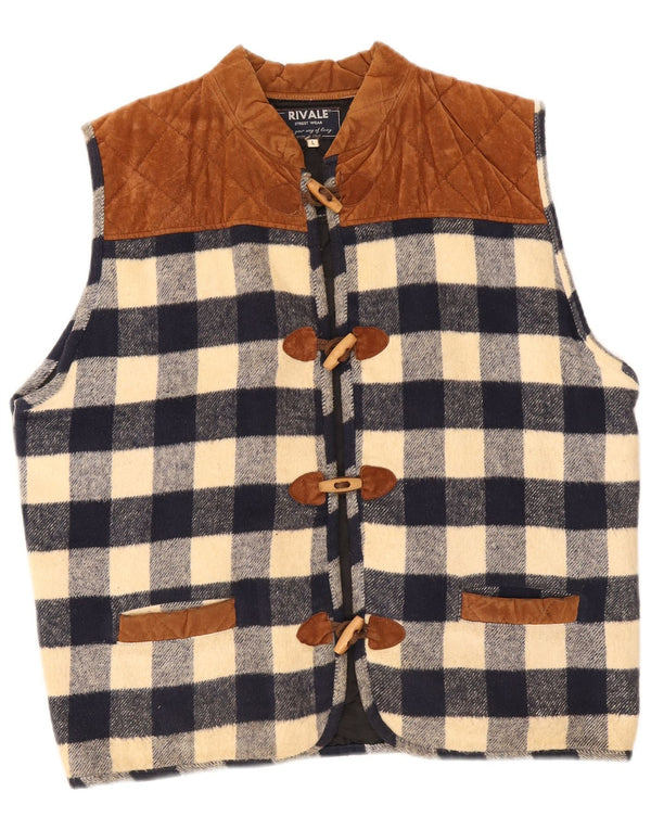 Vintage Herre Duffle Gilet UK 40 Large Navy Blue Ternet Bomuld