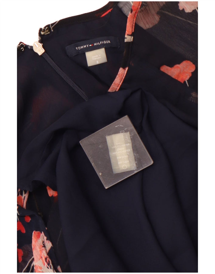 TOMMY HILFIGER Langærmet maxikjole til kvinder US 8 Medium Navy Blue Floral