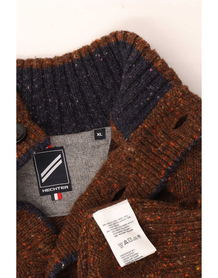 Vintage Herre Button Neck Jumper Sweater XL Brun Flecked Uld