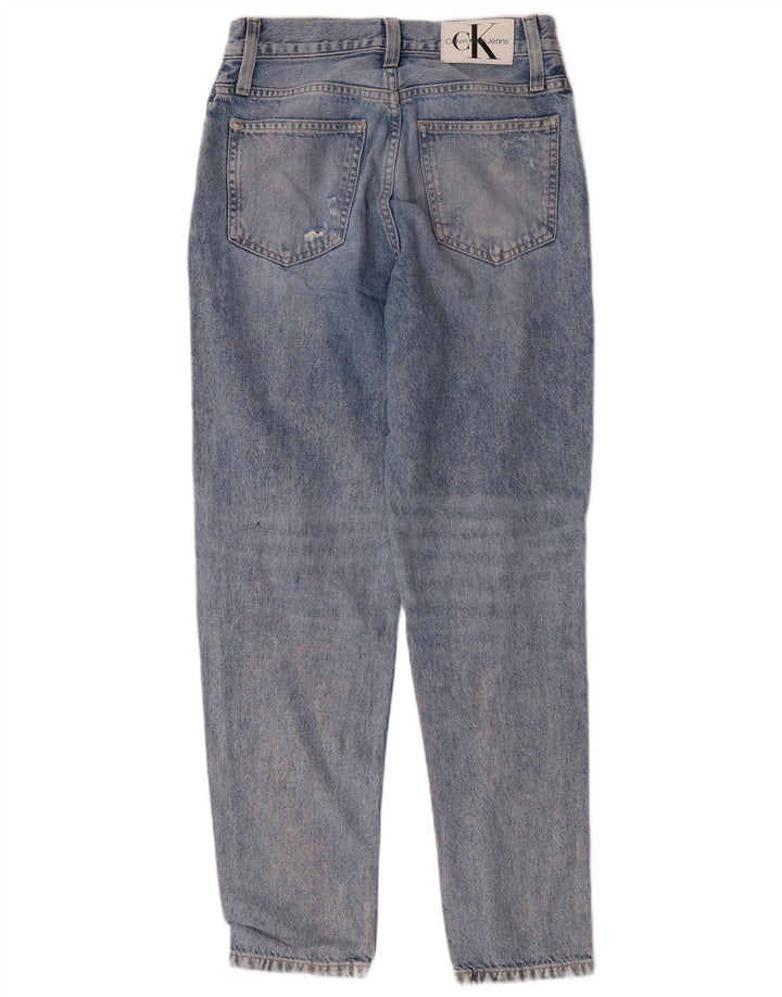Calvin Klein Womens Distressed Tapered High Waist Jeans W26 L28 Blue Grunge