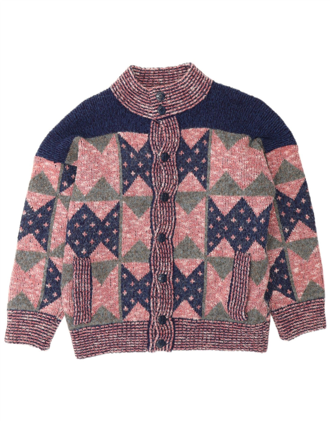 Vintage herre cardigan sweater Medium Pink Geometrisk