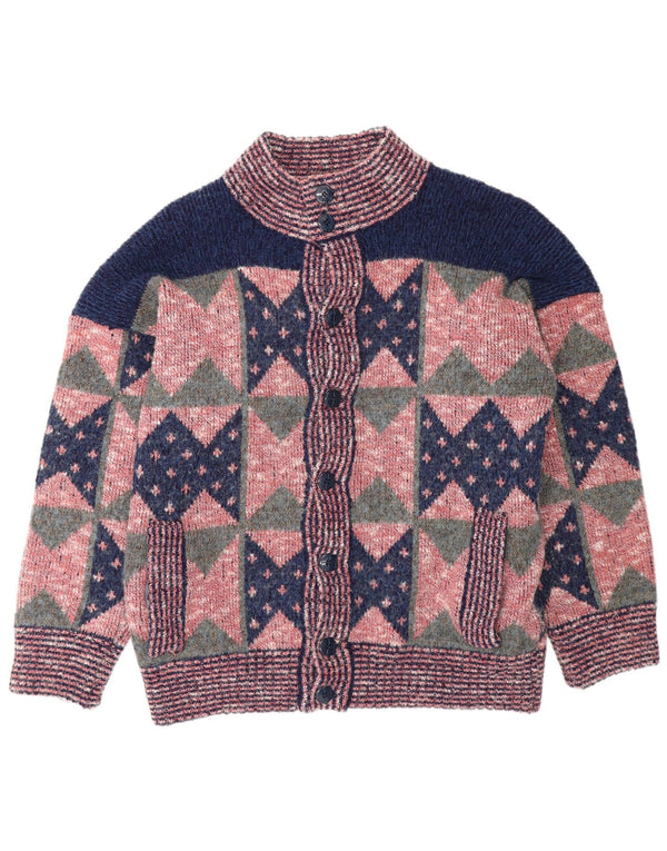 Vintage herre cardigan sweater Medium Pink Geometrisk