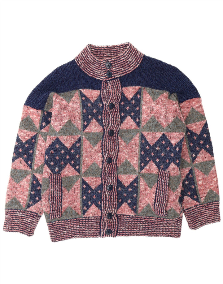 Vintage herre cardigan sweater Medium Pink Geometrisk