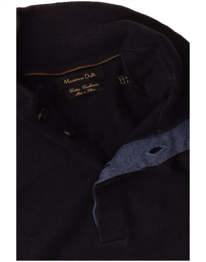 Massimo Dutti Herre Button Neck Jumper Sweater XL Navy Blue Bomuld