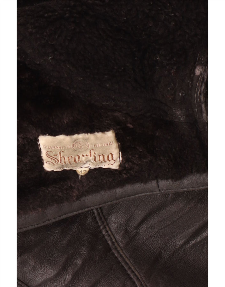 VINTAGE dobbeltradet damejakke EU 42 Large Black Shearling