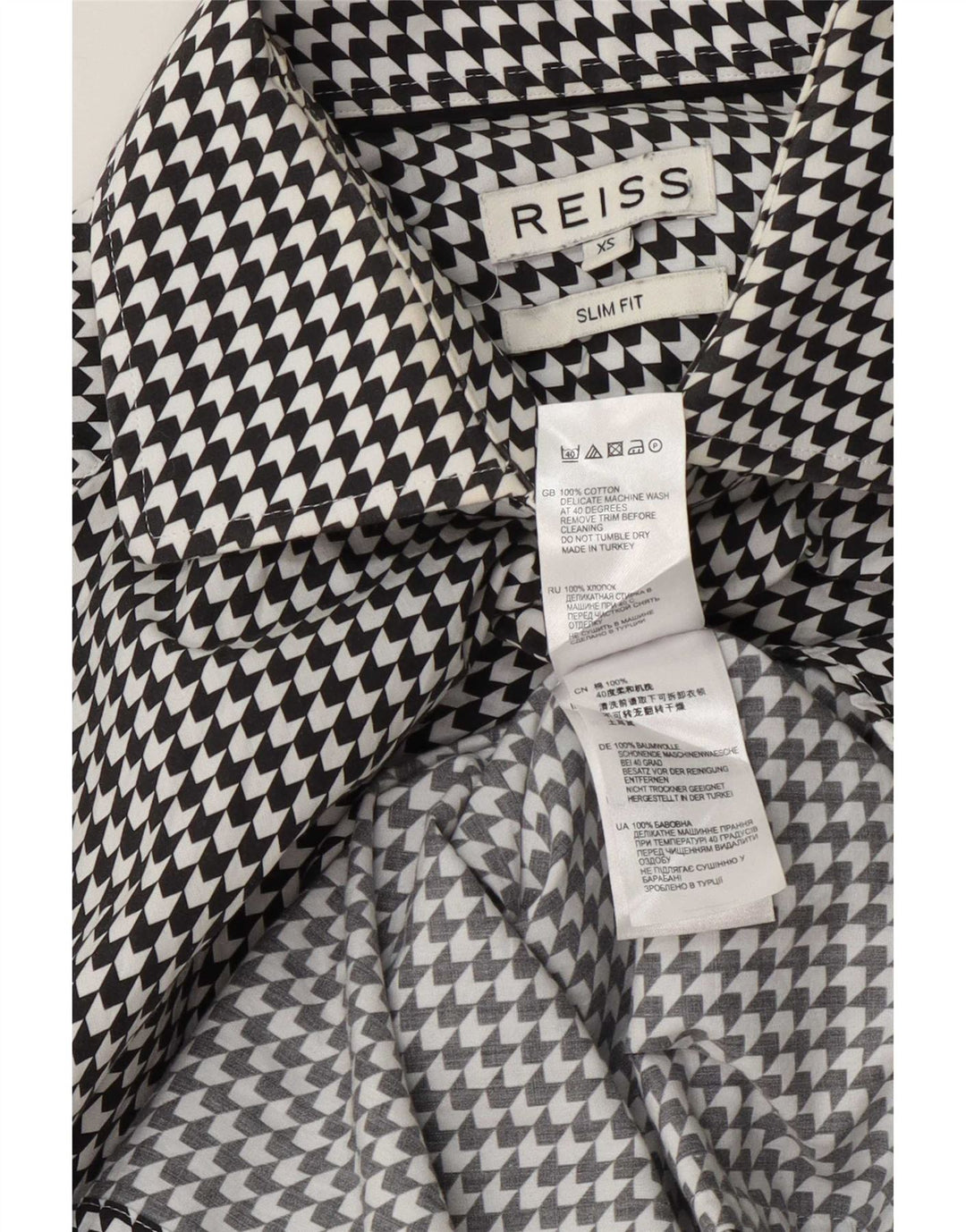 Reiss Slim Fit skjorte til mænd XS Sort Houndstooth Bomuld