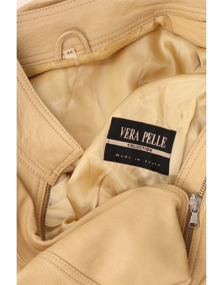 Vintage Dame Crop Læderjakke IT 44 Medium Beige Læder