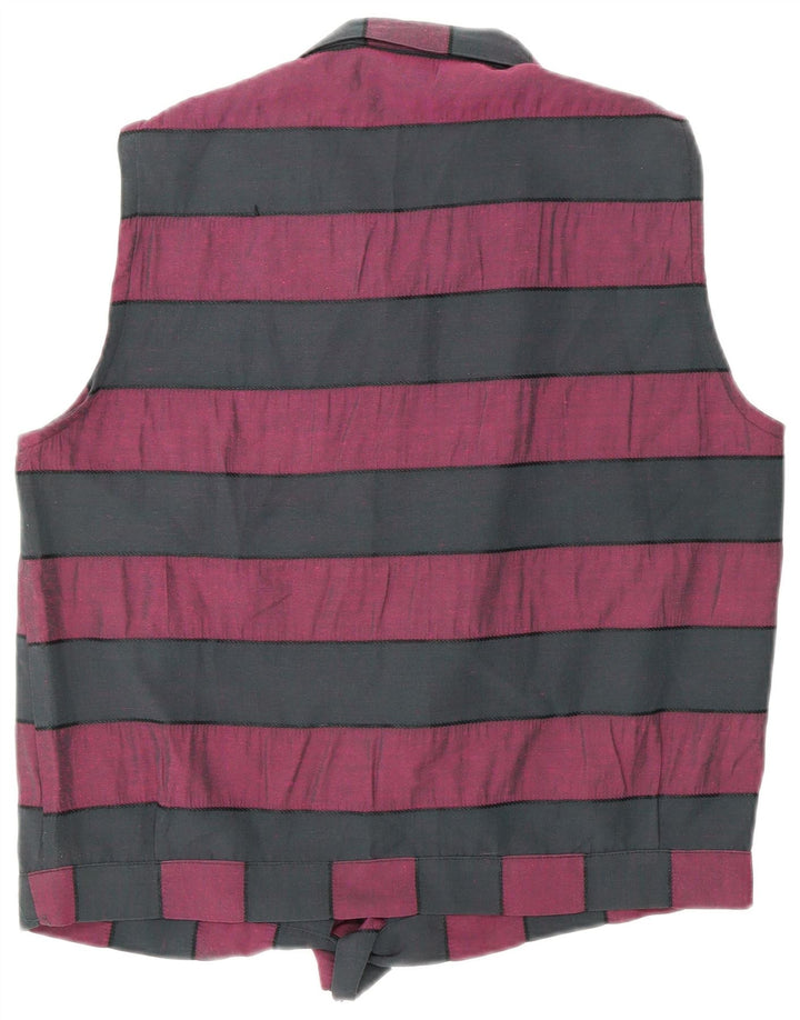 VINTAGE Womens Front Tie Shirt Bluse UK 16 Medium Sort Stribet