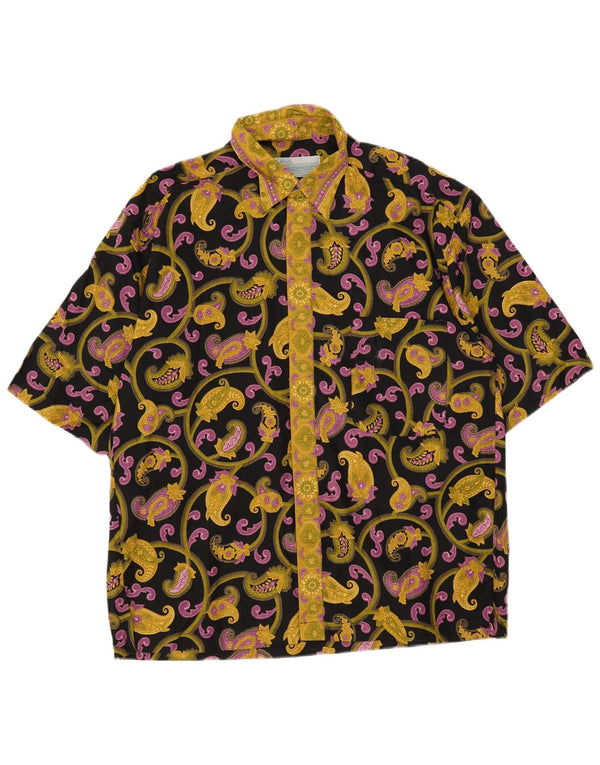 Vintage Mens Short Sleeve Shirt Medium Black Paisley Cotton