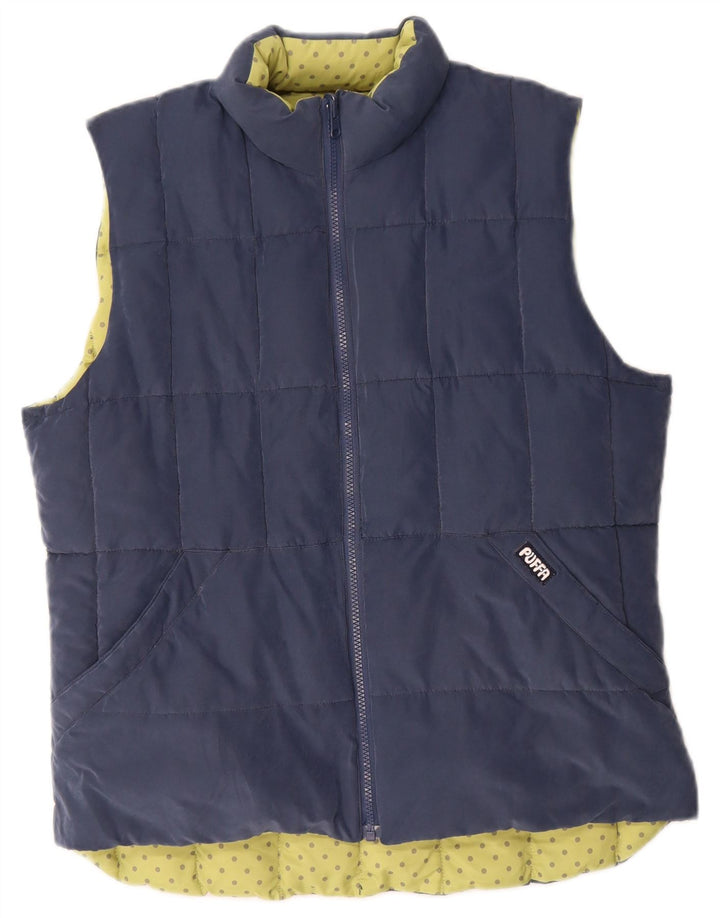 Puffa Womens Reversible Polstret Gilet UK 16 Large Blue Polyester