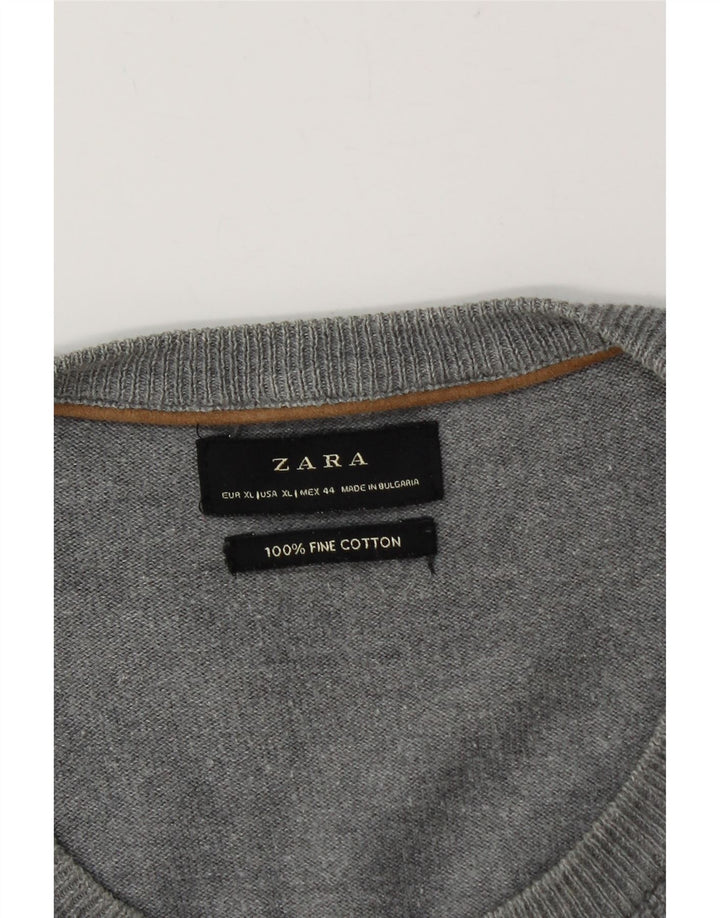 ZARA Herre sweater med rund hals XL Grå bomuld