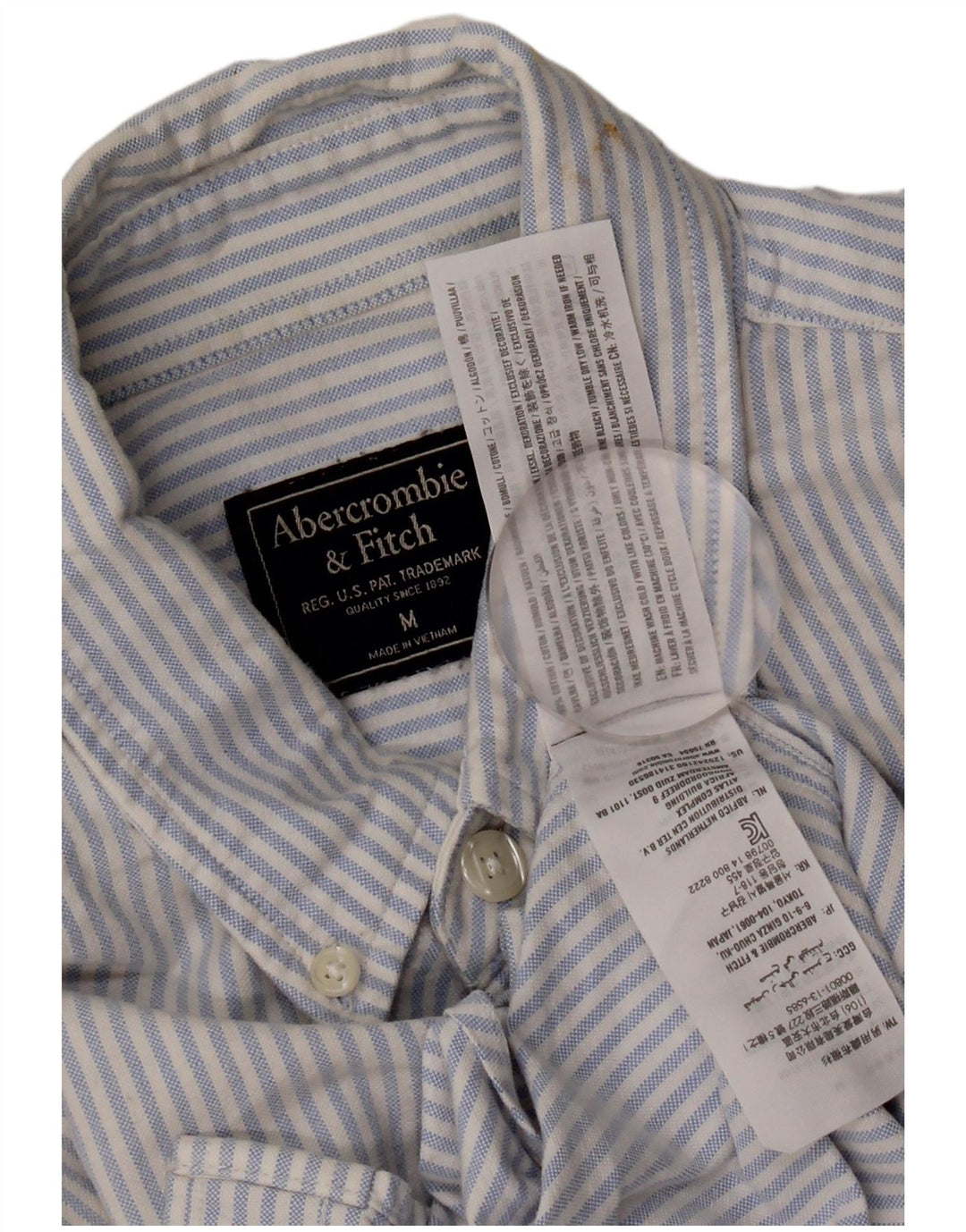 Abercrombie & Fitch herreskjorte mellemblå stribet bomuld