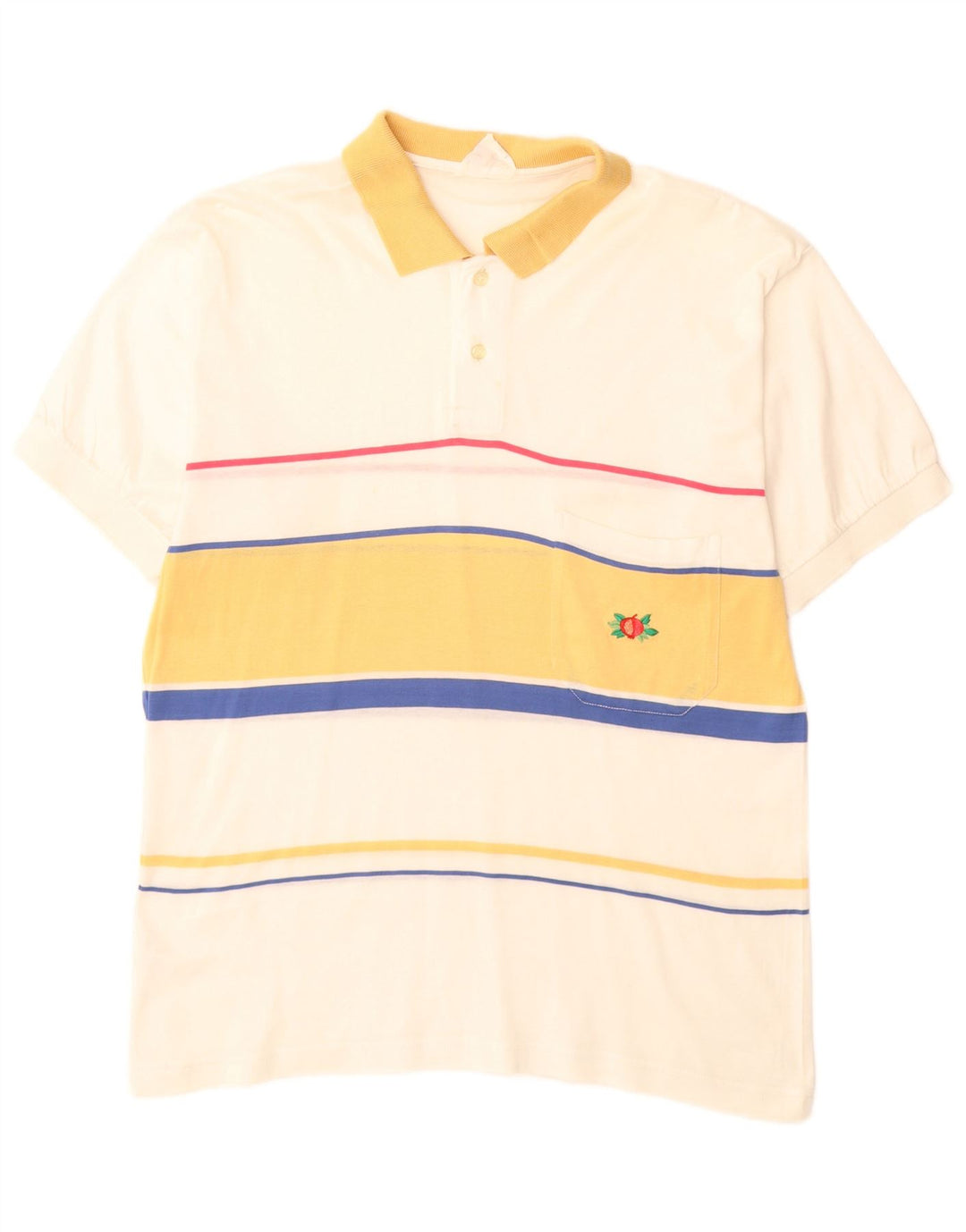VINTAGE Poloshirt til mænd Medium Off White Stribet bomuld