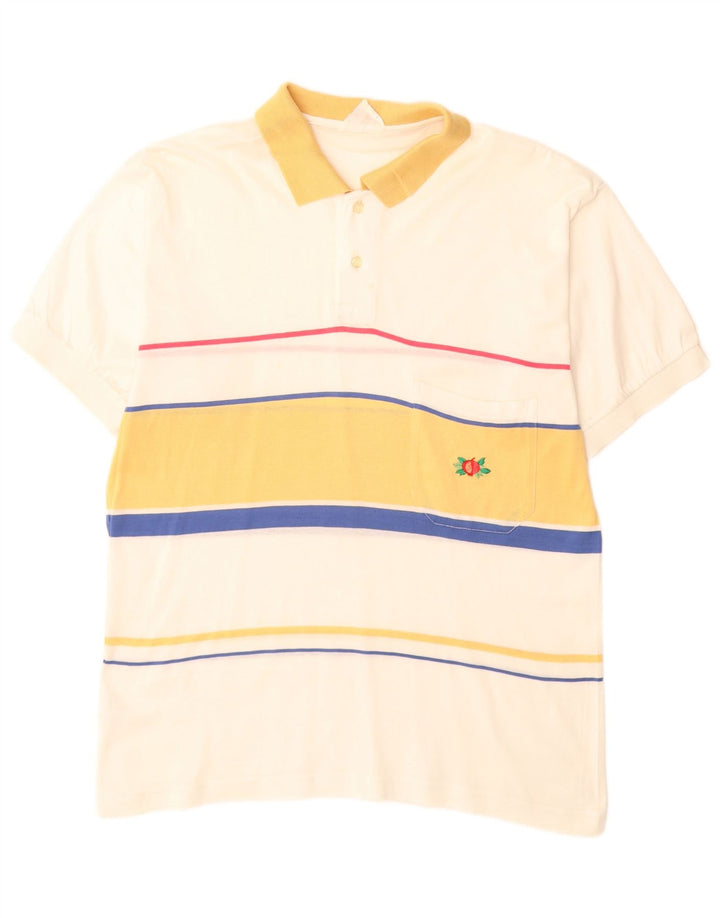 VINTAGE Poloshirt til mænd Medium Off White Stribet bomuld