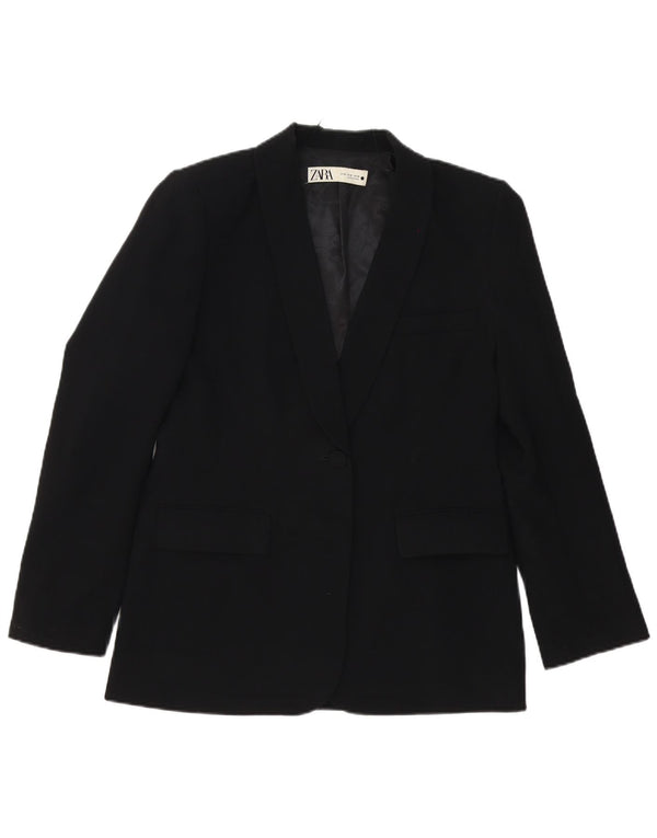 Zara Dame 1 Knap Blazer Jacket UK 12 Medium Sort Polyester