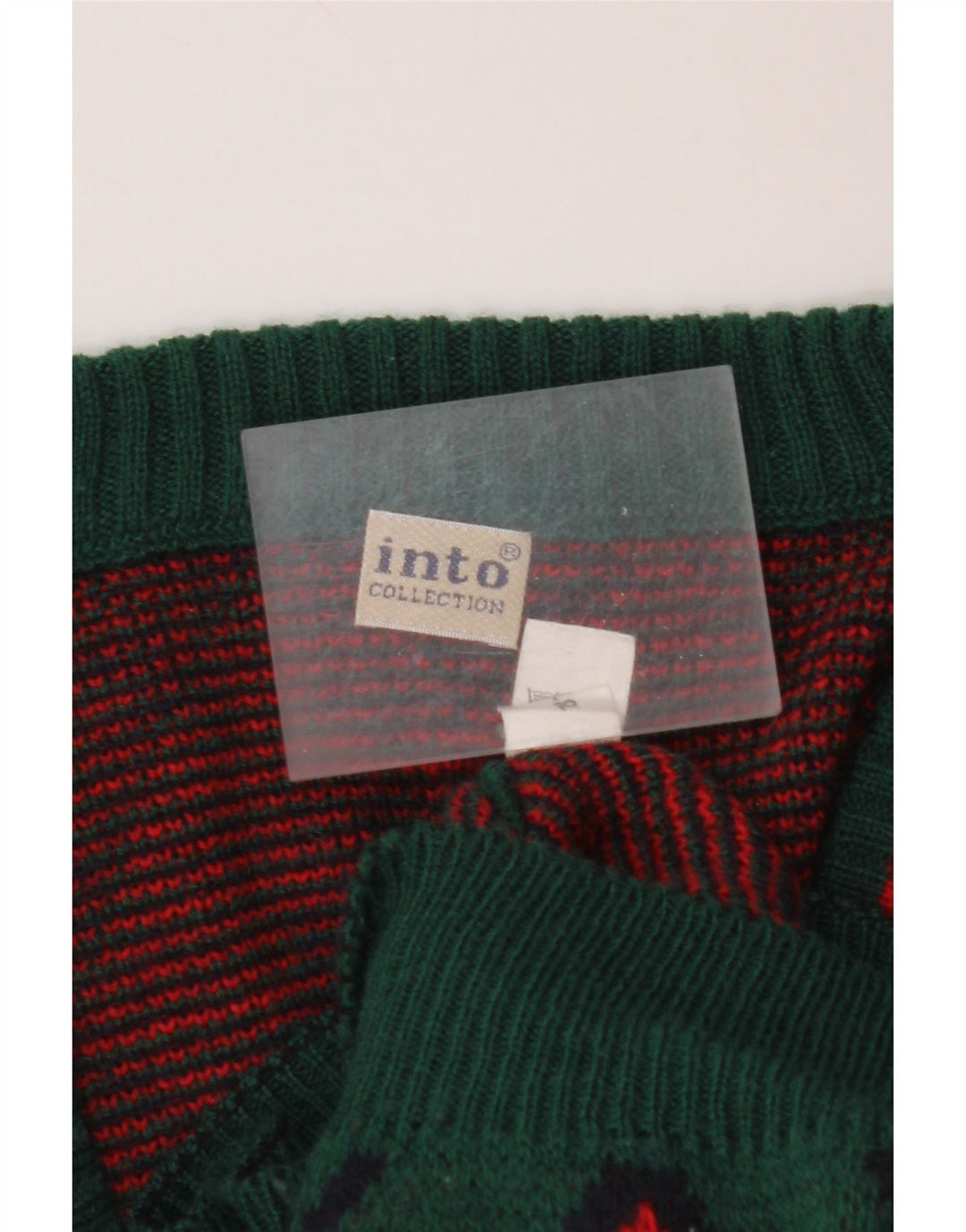 VINTAGE Herre V-hals sweater Medium Green Argyle/Diamond Wool