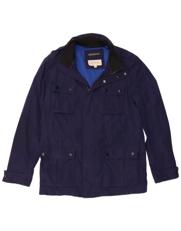 Calvin Klein Jeans Herre Hooded Utility Jacket UK 40 Large Navy Blue