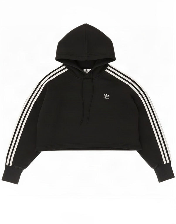 Adidas Womens Crop Oversized Hoodie Jumper UK 8 Small Black Bomuld