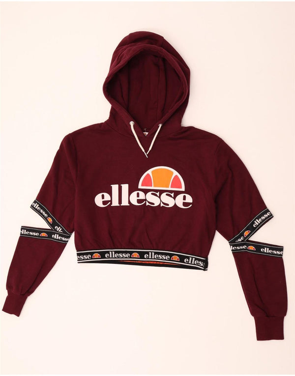 Ellesse Womens Crop Graphic Hoodie Jumper UK 12 Medium Bourgogne bomuld