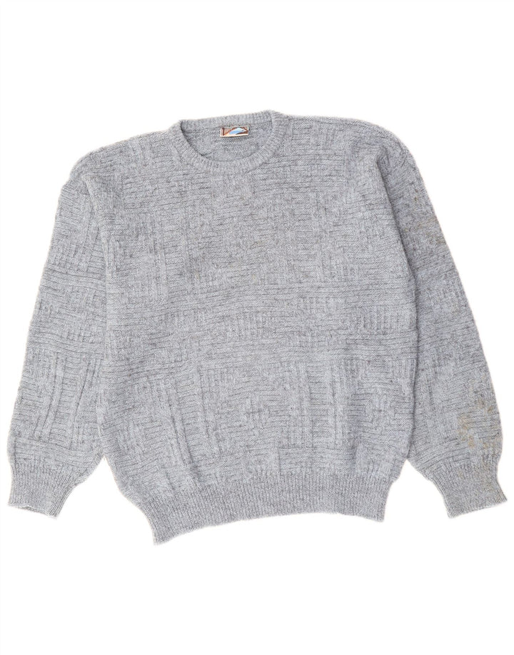 VINTAGE Herre Crew Neck Jumper Sweater Stor Grå Akryl