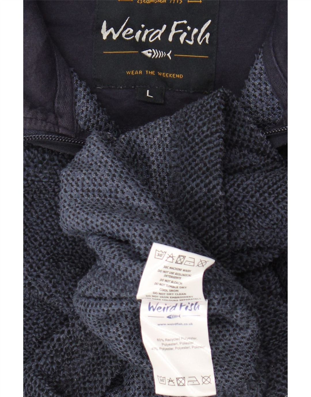 WEIRD FISH Herre Zip Neck Sweatshirt Jumper Large Navy Blue Polyester