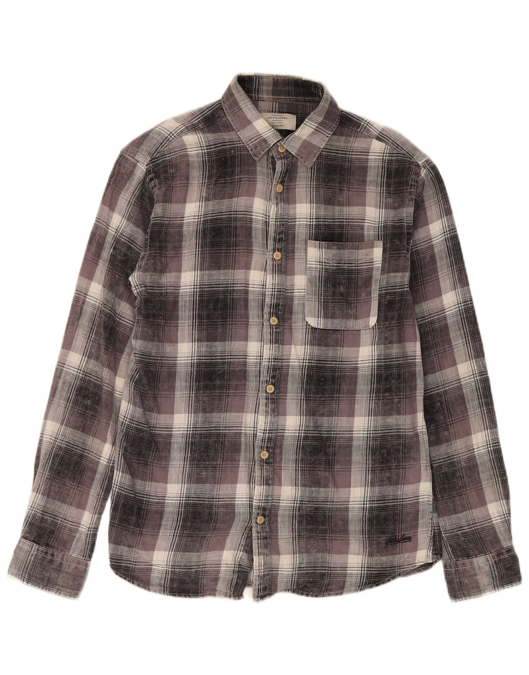 Jack & Jones herre flannelskjorte lille grå ternet bomuld