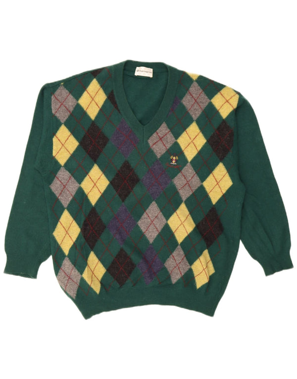 Burlington Herre V-hals sweater IT 52 Stor Grøn Argyle/Diamond Wool