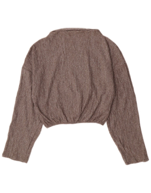 Zara Womens Crop Boat Neck Jumper Sweater UK 10 Small Grey Polyester
