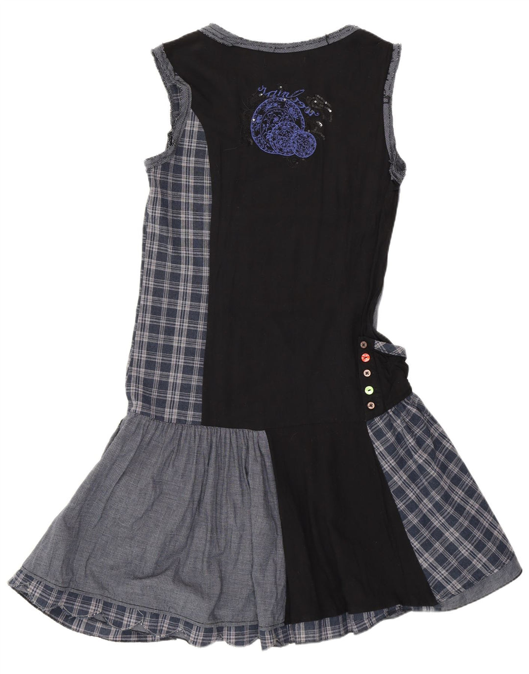 Desigual Dame Drop Waist Dress EU 38 Medium Navy Blue Patchwork