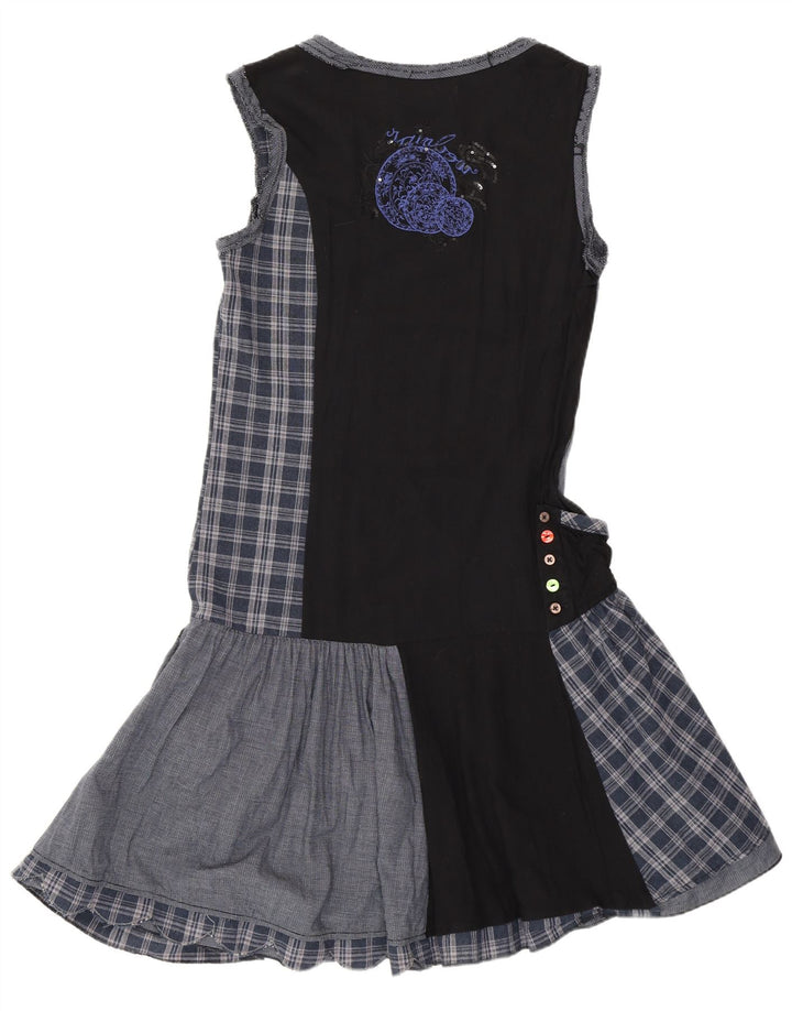 Desigual Dame Drop Waist Dress EU 38 Medium Navy Blue Patchwork