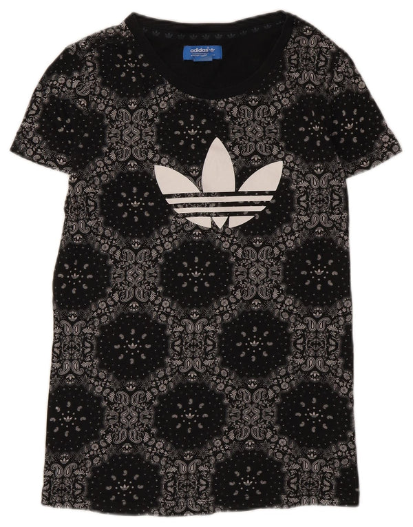 Adidas Dame Grafisk T-Shirt Top UK 14 Medium Sort Paisley Bomuld